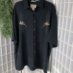 Bamboo Cay Dual Bird of Paradise Embroidered Short Sleeve Relaxed Fit Shirt, XL